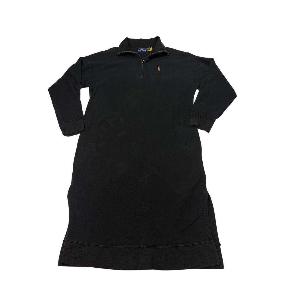 Polo Ralph Lauren womens 1/4 zip black sweatshirt dress. Size S. multicolor pony